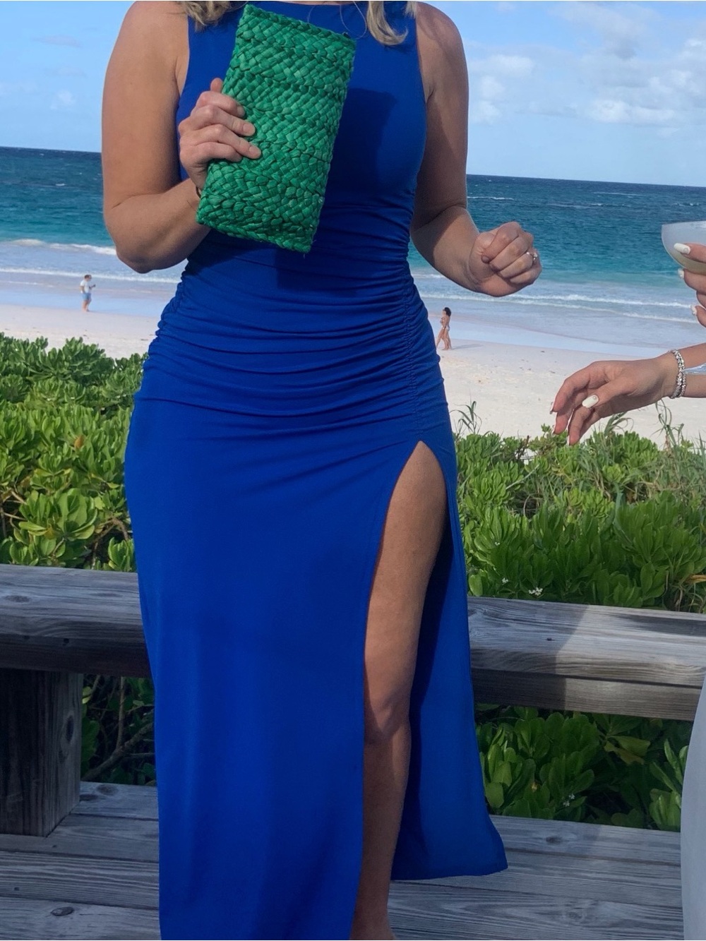 Susana Monaco Royal Blue Ruched Maxi Dress with High Side Slit